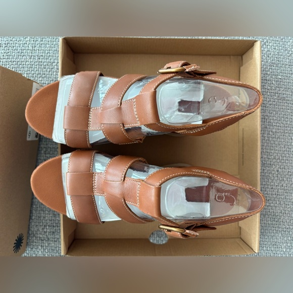 UGG Abbot Strap Cognac Leather Wedge Sandals – Size 9 - Picture 5 of 16